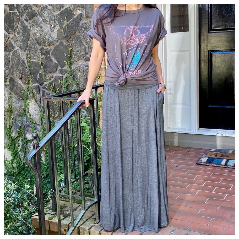 Charcoal grey Fold Waist Side Pockets Maxi Skirt - Picture 7 of 9